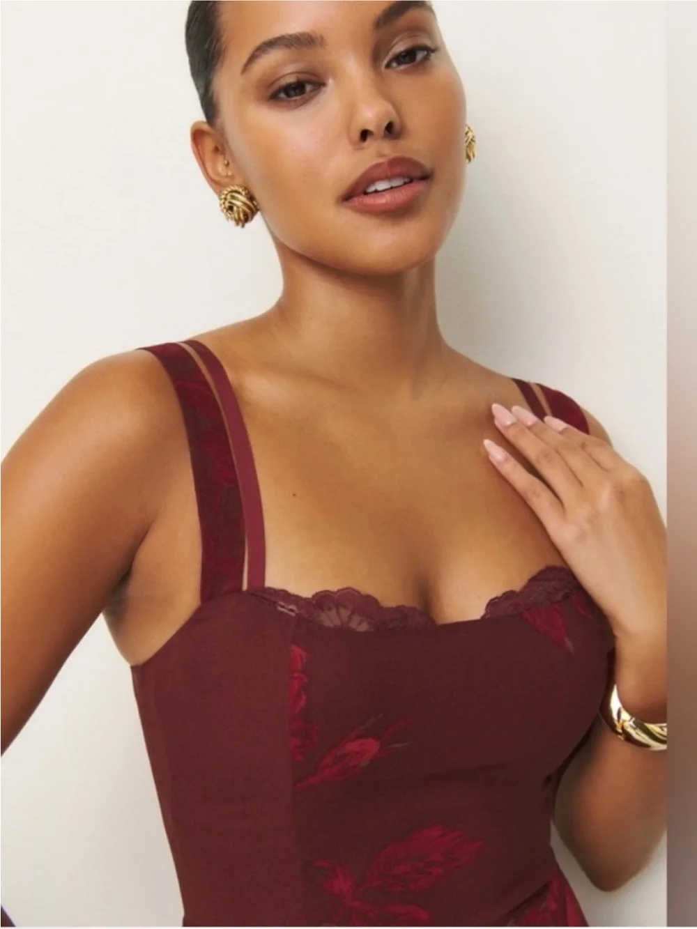 NWOT Reformation Iris Burgundy Wine Floral Whimsy Sz 12 Midi Dress - Picture 9 of 11